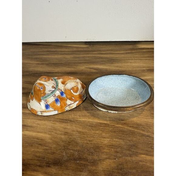 ✨Vintage ✨Japanese Kutani Porcelain Dog Figurine Lidded Trinket Box Hand Painted - Picture 4 of 6